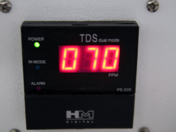 Adjust the concentrate valve and blending valve on the pump to the designed flow, TDS (70-80 ppm), and pressure.