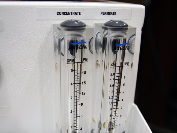 Turn the feed water on and let the system purge until no visible bubbles appear from concentrate flow meter.