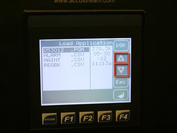 Press up or down arrow to highlight program to be loaded (.PGM file extension).