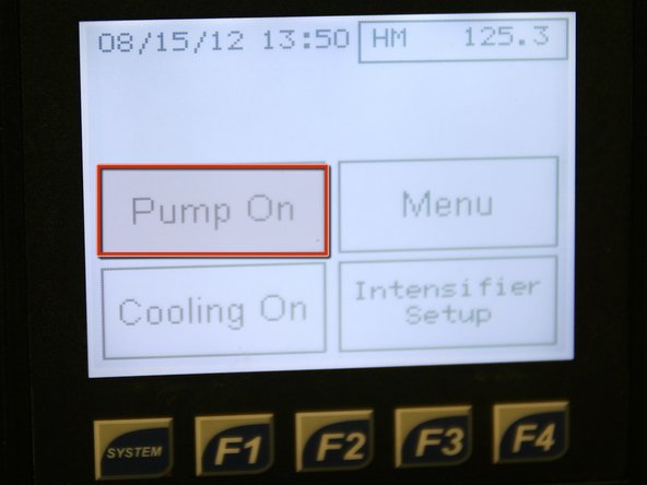Turn pump on in run mode (Pump On) and verify that &quot;Cut&quot; and &quot;Pierce&quot; control knobs function correctly.