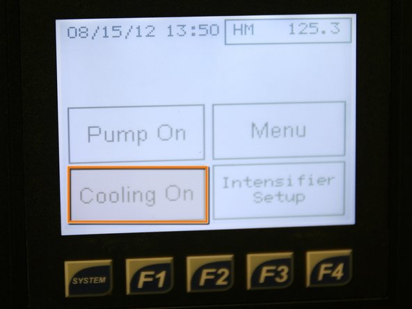Turn pump on in cooling mode (Cooling On) to allow oil to cycle and re-fill hydraulic lines and manifold.