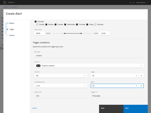 If you selected Set point as the alert type: