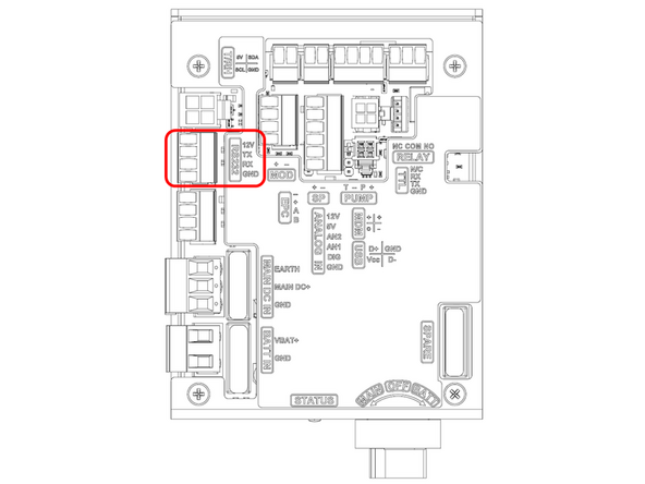 For V1 PDI (Rectangular board located centrally): on the left-hand side of the PDI board.  These 4-way communication ports are labelled COM3 Sensor and COM2 Sensor (green).