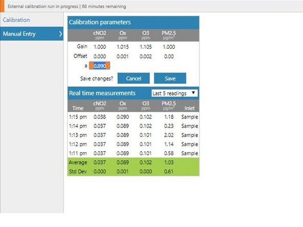 Upload the new a value for NO2 in the Manual Entry area of the Calibration and Service screen.