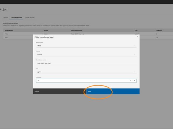 After entering the new threshold, click the Save button at the bottom-right of the modal.