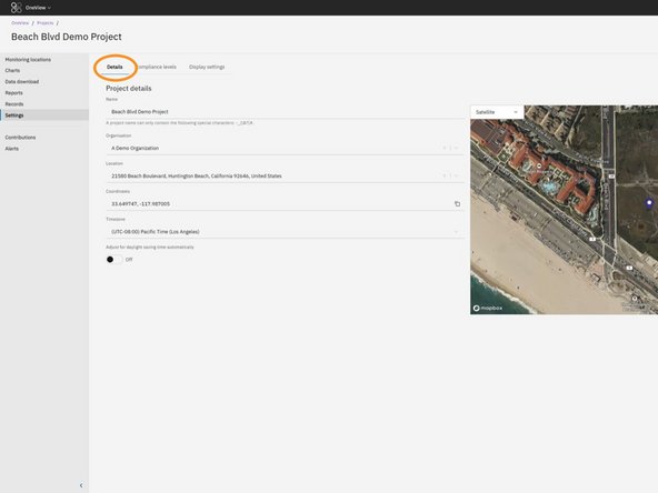 In the top navigation tabs within the Settings section, click on Details.