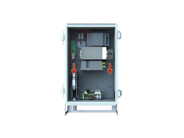 Reinstall the modem and bracket by inserting the M4 screws into the keyhole slots on the bracket and sliding down.