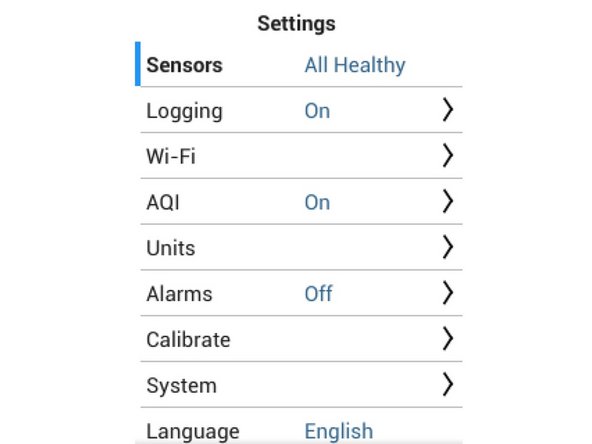 Press and hold the LEFT ARROW to enter the Settings menu