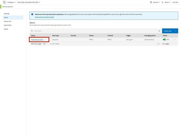 Click the name of the alert in the table.