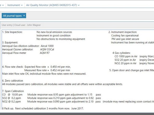 Record this service activity in  the monitor's journal.