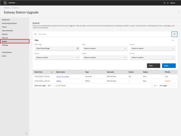 Click Events in the left-hand navigation.