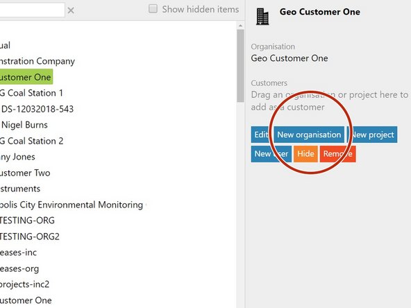 Select the organization you want the organization to sit underneath and click New organisation.