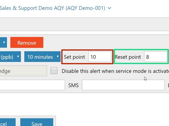 Enter a value in the Set point field. This is the value that triggers the alert.