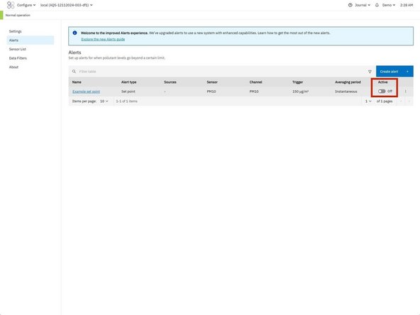 Use the toggle in the Active column to quickly turn an alert on or off without editing it.