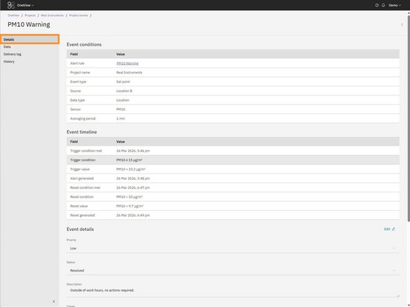 Select an event to open, and open it by clicking on the timestamp in the Event occurrence column.