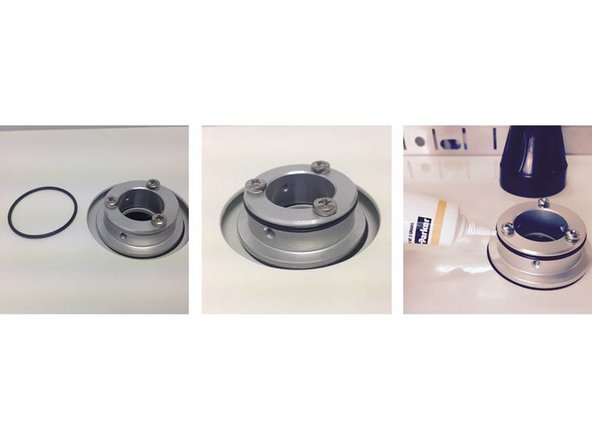 Attach an O-ring to the aluminum mounting ring  on the roof of the monitor and apply a small amount of silicon lubricant.