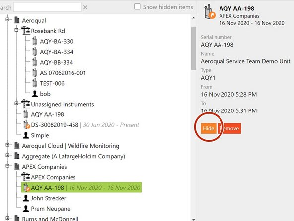 To hide a monitor that's been leased and returned, select it and click Hide.