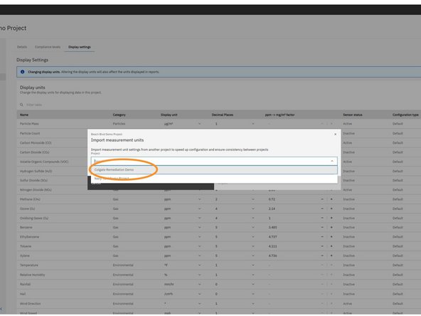 In the modal, click the dropdown menu to view a list of projects you have access to (i.e. visibility of) within your organization.