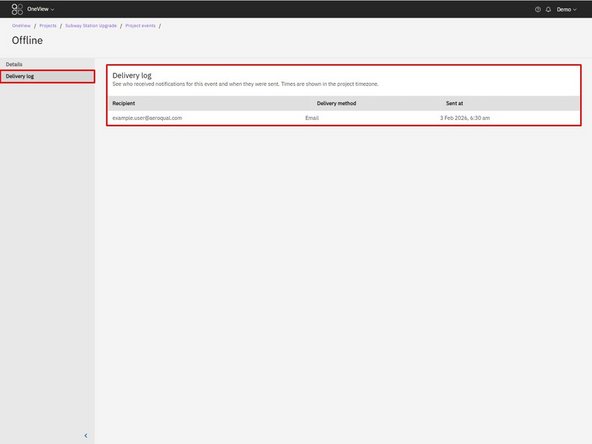 Click the Delivery log tab in the Event side navigation.