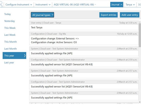 The journal automatically displays entries made on today's date across all journal types (those made automatically by the software and those that were manually entered).