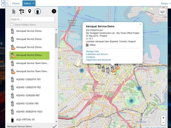Monitors display alphabetically, regardless of whether they are offline (grey) or online (black). Leased monitors have an orange arrow.