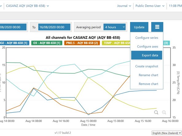 To export chart data for analysis and manipulation, select Export data from the options menu.