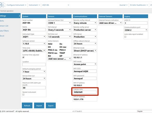 If your AQY 1 doesn't become available in Aeroqual Cloud after inserting your SIM and powering on, you may need to change the access point name (APN).