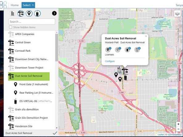 Click any project to view its associated  monitoring locations and monitors.