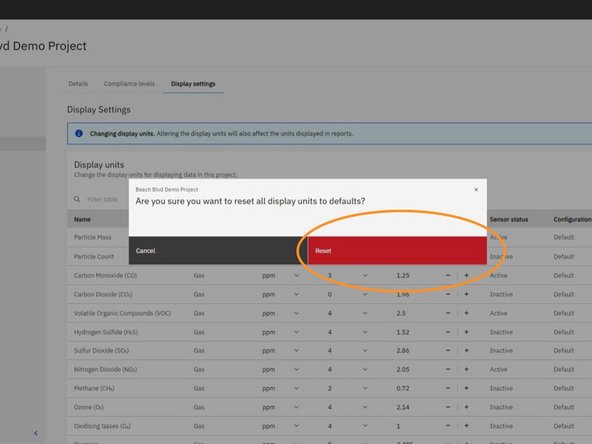 A confirmation modal will appear asking if you're sure. Click the red Reset button to confirm.