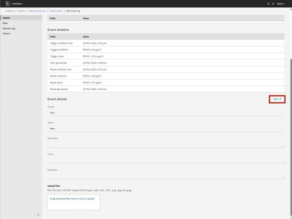Use the Event Details section to update: