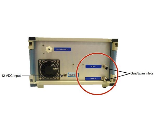 Connect the gas regulators to the gas inlet ports on the back of the AirCal 1000. Use 1/8 inch OD Teflon tubing to make this connection.