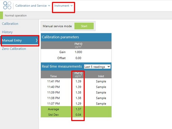 Alternatively, use the Calibration and Service app and select Manual Entry from the side menu.