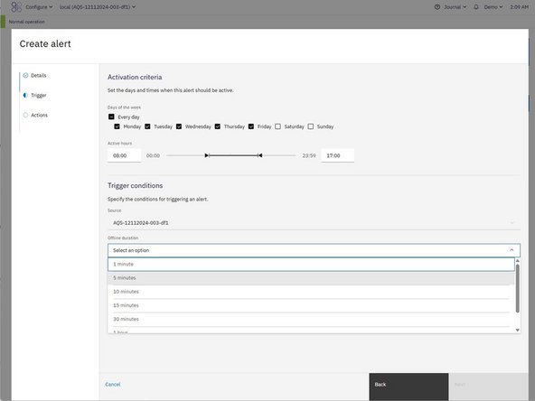 If you selected Offline as the alert type: