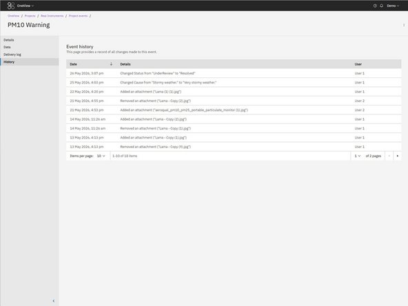 Use the History tab to review changes made to the event over time.