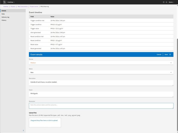 You can also use the Event Details section to document information related to the event like adding a description, cause, or resolution.