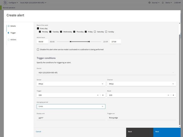 If you selected Set point as the alert type: