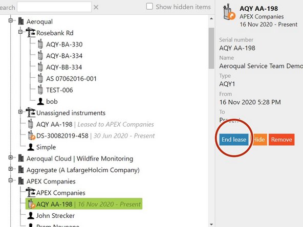 When the lease has ended, select it under the leasing company and click End lease.