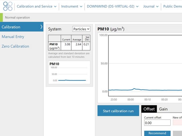If you’re seeing particle matter concentrations larger than ±3 µg/m3, check the offset value in the Calibration and Service app.