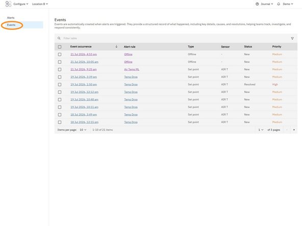 Select Events from the left navigation menu.