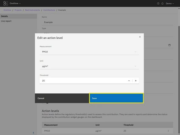 To change an action level, use the kebab menu (⋮) to select the Edit option for the relevant action level.