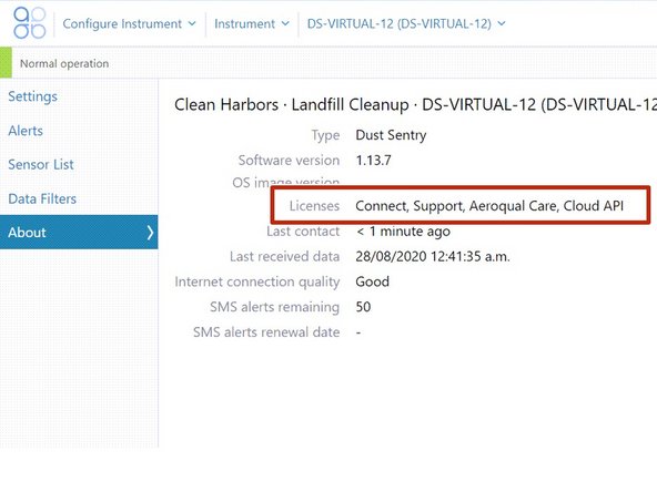 If you're in instrument mode, you can see what licenses are assigned to a particular monitor by entering the  Configure app and selecting About from the side menu.