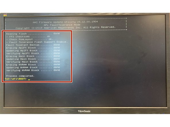 ARK will boot into the UEFI shell off this device. No extra action is required, as the startup script will begin updating the BIOS.