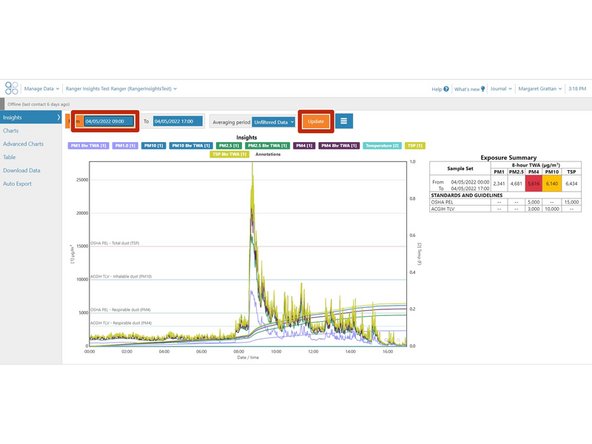 To adjust the dates and times for which you wish to plot data, edit the value in the &quot;From&quot; and/or &quot;To&quot; fields
