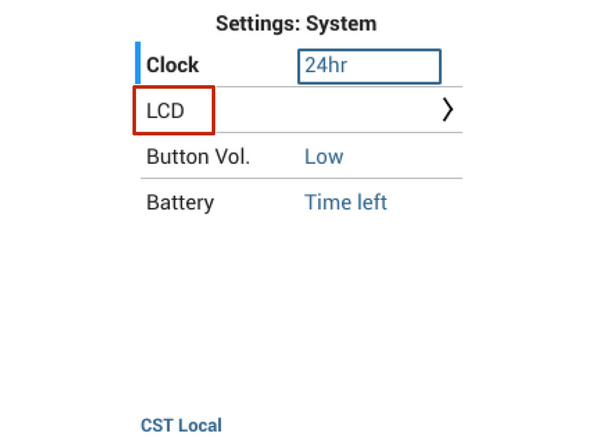To adjust the brightness of the display, enter the Settings menu