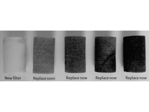 If the filter needs replacing, slide the dirty filter off the filter mount and put on a new one.