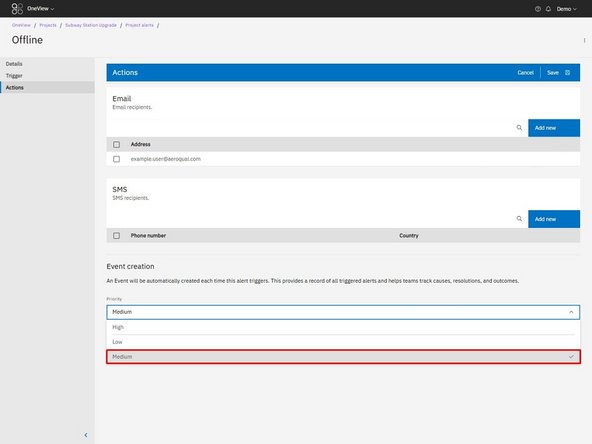 In the Actions step, select a default priority.