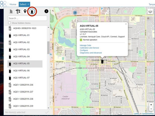 To search by monitor, deselect the monitoring location icon. Only the monitor icon must have a blue outline.