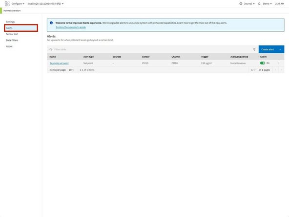 From the side navigation menu, click Alerts.