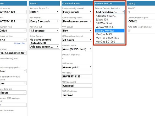 Go to Aeroqual Connect to complete the settings for external instruments.