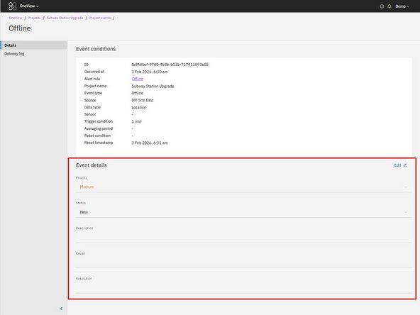 Below the Event conditions, the Event details section shows: